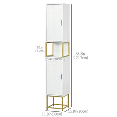 Tall Bathroom Storage Cabinet, Modern Narrow Bathroom Cabinet with Diamond Chevron Pattern and Adjustable Shelf, Black