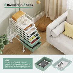 Multifunctional 6 Drawers Rolling Storage Cart Organizer-Green Gradient