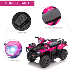 12V Kids ATV Quad, 4 Wheeler Battery Powered Electric Vehicle with Music MP3, Headlights, High Low Speed, Treaded Tires, for Boys and Girls Ages 37-60 Months, Pink