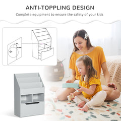Kids Bookcase Multi-Shelf Rack Organizer with Storage Drawer for Books for Reading Nook, Classroom, Bedroom, Playroom, Grey