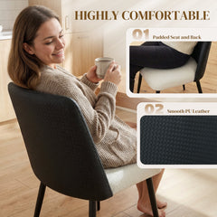 Dining Chairs Upholstered Kitchen Chairs Set of 2 with Steel Legs and Padded Seat for Dining Room, Kitchen, Black
