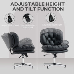 Computer Desk Chair, Armless Office Chair with Wide Padded Seat and Adjustable Height, Cream White