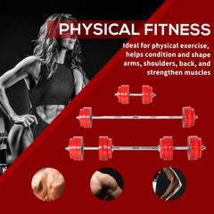 66lbs 2-In-1 Dumbbell & Barbell Adjustable Set Strength Muscle Exercise Fitness Plate Bar Clamp Rod Home Gym Sports Area