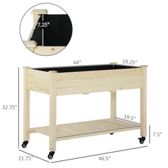 Mobile Raised Garden Bed Elevated Wood Planter Box with Lockable Wheels, Storage Shelf for Herbs Vegetables, Natural