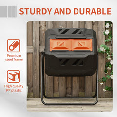 43 Gallon (160L) Tumbling Compost Bin Outdoor Dual Chamber 360° Rotating Composter with Sliding Doors, Solid Steel Frame and Gloves, Black