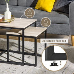 Nesting Coffee Table Set of 3, Modern End Tables with Black Metal Frame for Living Room Home Furniture, Natural
