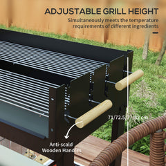 Charcoal Grill,Barbecue Trolley with Double Adjustable Grill, Side Table, Storage Shelf and Wheels, Black