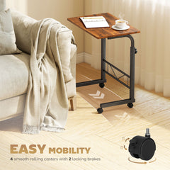 Mobile Standing Desk with Adjustable Height, 23.5 inch Stand Up Desk with Wheels, Natural Wood