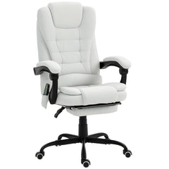 7-Point Vibrating Massage Chair, Reclining Office Chair with Footrest, Reclining Back, Adjustable Height, White