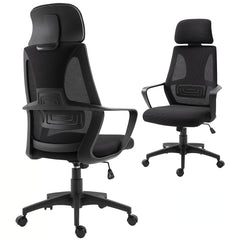 Mesh Office Chair with Up&Down Headrest, Ergonomic Computer Desk Chair with Adjustable Tilt Angle, Height Adjustable Swivel Seat with Lumbar Support for Office, Black
