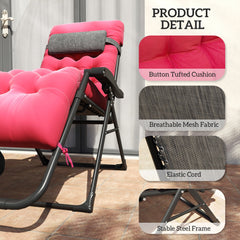 Padded Folding Recliner Chair, Patio Lounger with Cupholder, Adjustable Backrest, Removable Cushion, Black