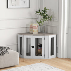 Dog Crate Furniture with Cushion, 41 Inch Corner Design Dog Crate End Table for Medium Dogs, Multi Colour