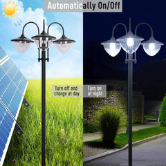 3-head LED Solar Light Lamp Street Light Post with Planter, Solar-powered Lamp Post, Black