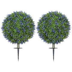 Artificial Plants Faux Lavender Set of 2, UV Protected Fake Plants with Ground Stakes for Indoor Outdoor Decor, Purple