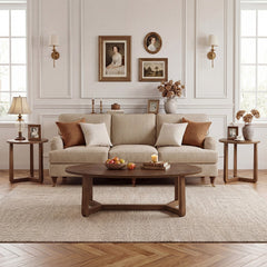 Nesting Coffee Table Set of 3 with Wood Veneered Top and Solid Rubber Wood Legs for Living Room-Walnut