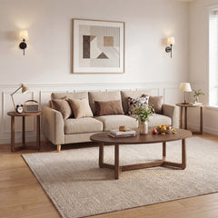 Nesting Coffee Table Set of 3 with Wood Veneered Top and Solid Rubber Wood Legs for Living Room-Walnut