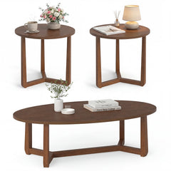 Nesting Coffee Table Set of 3 with Wood Veneered Top and Solid Rubber Wood Legs for Living Room-Walnut