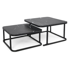 Nesting Coffee Table Set of 2 with Faux Marble Top and Metal Frame-Black