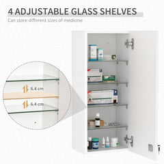 Wall Mount Medicine Cabinet, 5-tier Lockable Bathroom Cabinet with 2 Keys and Adjustable Shelves, White