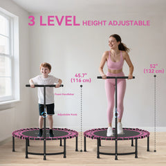 45" Mini Trampoline for Adults, Foldable Fitness Exercise Rebounder with Adjustable Handle