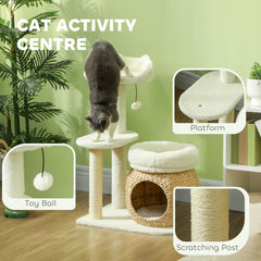 31" Cat Tree Tower with Scratching Posts, Cat Condo, Beds, Platform, Toy Ball, for Indoor Cats, Cream White