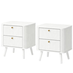 Modern Nightstand Set of 2, Bedside Table with 2 Drawers, Side End Table for Bedroom, Living Room, White Wood Grain