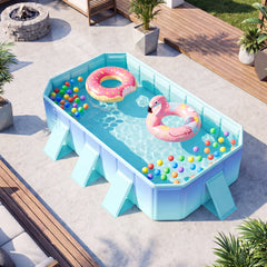 Non-Inflatable Swimming Pool Portable Around Ground Pool with 8 Support Panels-Gradient