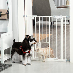 Retractable Gate Extra Wide Press-Mounted with Cat Door, Auto Closing Pet Gate for Stair, Hallway, 29-32 Inch