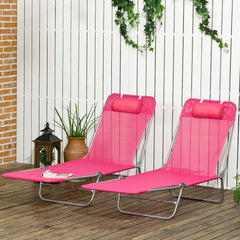 Set of 2 Folding Chaise Lounge Chairs, Outdoor Poolside Sun Tanning Chairs w/ Pillow, Reclining Backrest, Blue
