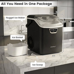 Nugget Ice Maker Countertop with Audible Ice Full Alarm-Black