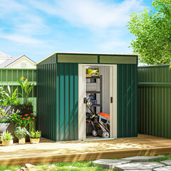 6.5x4FT Galvanised Metal Shed with Foundation Kit, Lockable Garden Tool Storage House with Sliding Doors, Vents, Grey