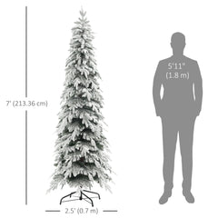 6ft Pencil Flocked Artificial Christmas Tree with 600 Branch Tips, Auto Open and Steel Base, Green