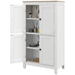 Bathroom Storage Cabinet, Modern Bathroom Floor Cabinet with 4 Doors and 2 Adjustable Shelves, White