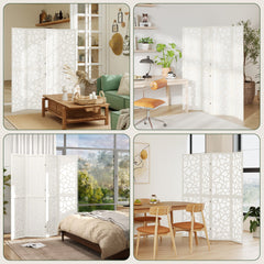 4 Panel Room Divider, 5.6 FT Lightweight Folding Privacy Screen with Geometric Pattern for Living Room, Bedroom, Black