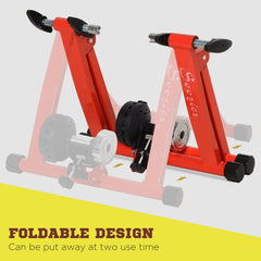 Bike Trainer Magnetic Bicycle Stand Indoor Exerciser w/ Quick Release Skewer, 5 Levels Resistance, Red