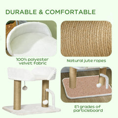 Cat Tower Condo for Indoor Cats, Small Cat Tree with Jute Scratching Posts, Top Perch, Dangling Balls, Light Grey