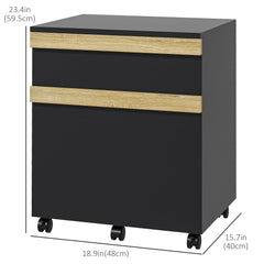 Mobile Filing Cabinet with 2 Drawers, Office Storage Cabinet with 5 Wheels, Black Wood Grain