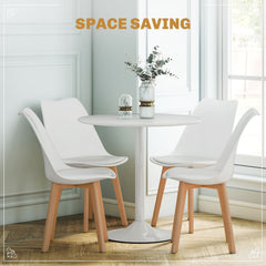 Round Dining Table Set for 4 with Pedestal Base, PU Padded Seats, for Small Space, Apartment, White