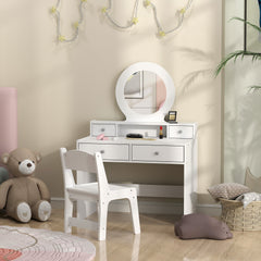 Kids Vanity Set, Children Makeup Table with Mirror, Stool and Storage Drawers, for Ages 3-8, Pink