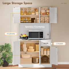 71" Pantry Cabinet with Charging Station, Kitchen Storage Cabinet with Microwave Stand, Adjustable Shelves, Black