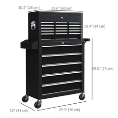 14 Drawer Rolling Tool Chest, Lockable Tool Storage Cabinet with Detachable Top Toolbox, Protective Liner, Black