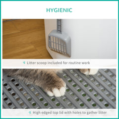 Enclosed Cat Litter Box, Easy Cleaning Kitty Litter Box with Front Entrance, Top Exit, Scoop, White