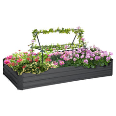 6' x 3' x 1' Raised Garden Bed with 2 Trellis Tomato Cages, Steel Frame Elevated Planter Box, Black