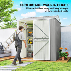 7' x 6' Tall Outdoor Storage Shed, Waterproof Metal Garden Shed with Gloves, Lockable Door, Dark Grey
