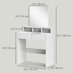 Makeup Vanity Desk with Mirror, for Bedroom, Modern Dressing Table with Drawers, Compartments, White