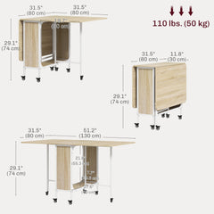 Folding Dining Table, Extendable Kitchen Table for Small Spaces with Storage Shelf and 6 Wheels, Distressed Grey