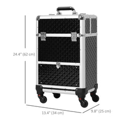 Portable Aluminum Makeup Train Cases, Rolling Makeup Case, Salon Beauty Cosmetic Jewelry Organizer Trolley with 4 Wheels, Black