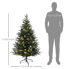 5ft Prelit Artificial Christmas Tree with 542 Tips, Warm White LED Lights, Steel Base, Hinged Xmas Tree, Auto Open