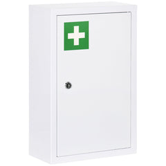 Lockable Medicine Cabinet, 3 Tier Steel Medical Wall Box with 2 Keys and Shelves for Bathroom, White