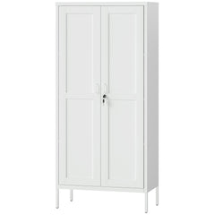 Office Storage Cabinet, Lockable Filing Cabinet with 3 Adjustable Shelves and 2 Doors for Home Office, Garage, White